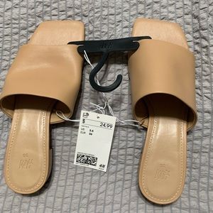 Tan heeled mule sandals